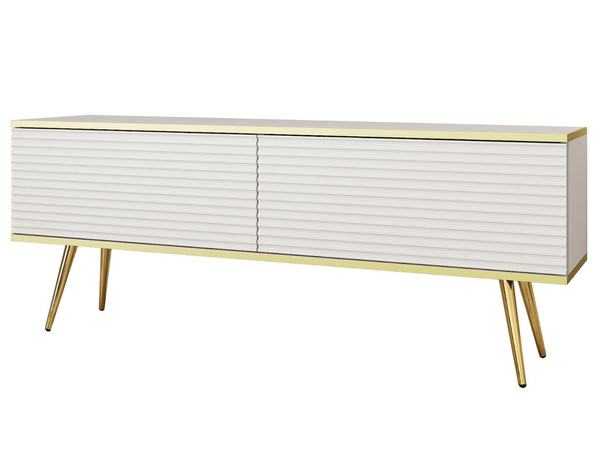 TV-Lowboard mit Türen 135 cm Diolo Weiß mit geriffelter auf goldenen Beinen