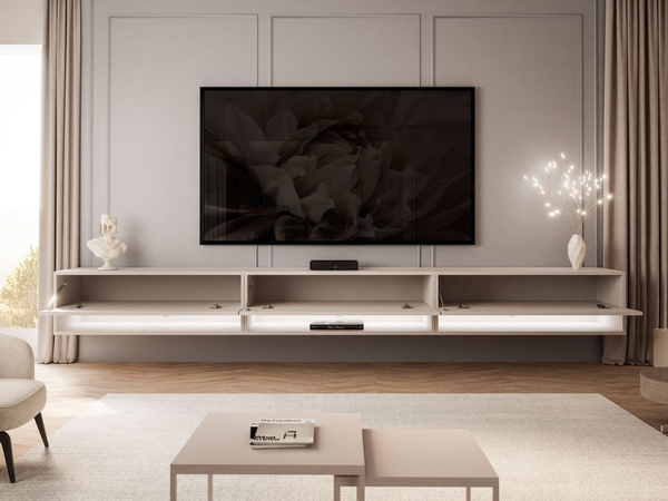 Hänge TV-Schrank 270 cm für Wohnzimmer mit LED-Beleuchtung Aurelie Kaschmir matt