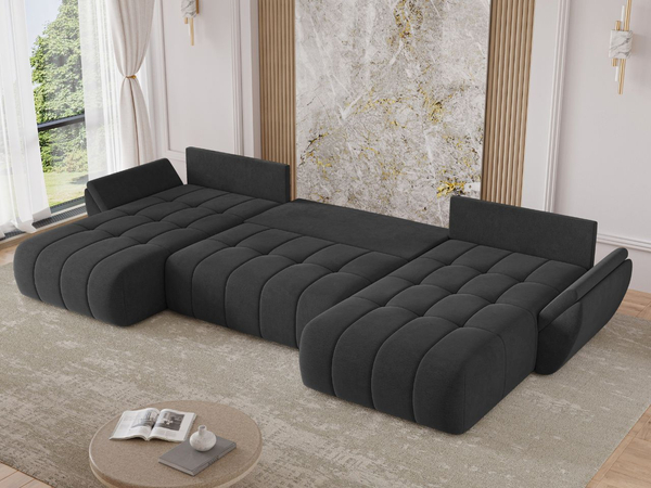 Wohnlandschaft mit Schlaffunktion und Bettkasten Decor U Anthrazit