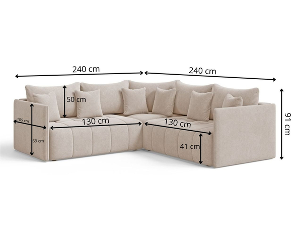 Ecksofa L-Form mit Schlaffunktion und Bettkasten Ardi L Beige