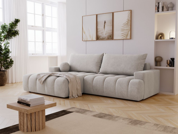 Ecksofa L-Form mit Schlaffunktion und Bettkasten Havi Links Hellgrau