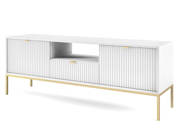 TV-Lowboard mit Schublade und Türen Amber Weiß, Gold Frame