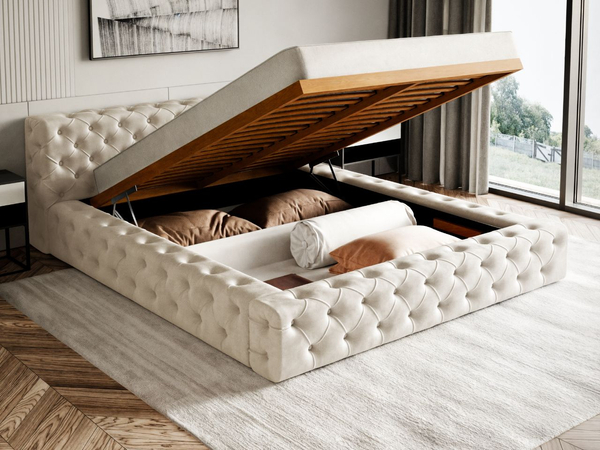 Polsterbett mit Bettkasten und Lattenrost 120x200 Palini Beige