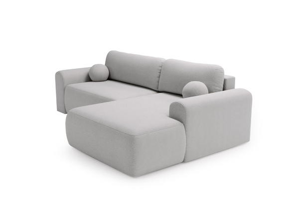 Ecksofa L-Form mit Schlaffunktion und Bettkasten Savana Rechts Bouclé-Stoff Grau