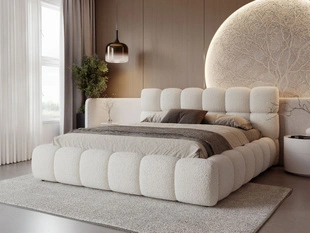 Polsterbett mit Bettkasten und Lattenrost 140x200 Modo aus Bouclé-Stoff Beige
