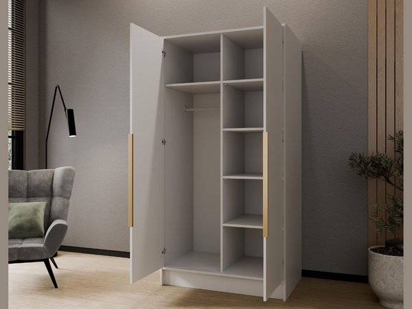 Kleiderschrank mit Spiegel 100 cm Lucca Weiß mit goldenen Griffen