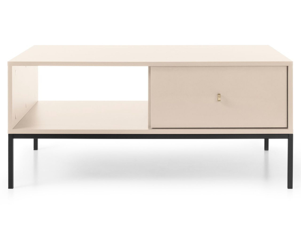 Couchtisch mit Stauraum und Schwarz Metallbeine Amor Beige