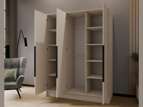 Kleiderschrank 150 cm Perugia Kaschmir mit schwarzen Griffen