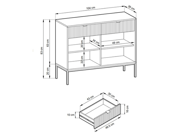 Kommode mit Türen und Schubladen Amber Grün, Schwarz Frame
