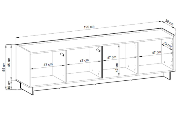 Dreitüriges TV-Lowboard 195 cm für Wohnzimmer Azumi Karamell Eiche