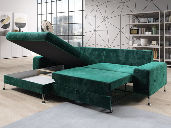 Ecksofa L-Form Links mit Schlaffunktion und Bettkasten Tonny Hellbraun