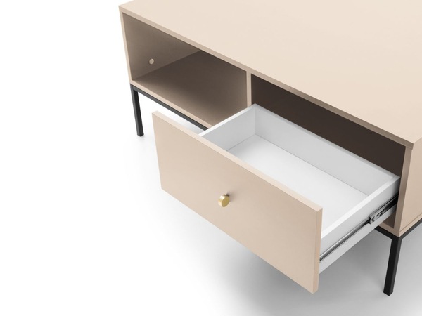 Couchtisch mit Stauraum und Schwarz Metallbeine Amor Beige