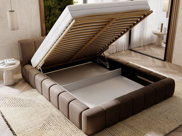 Polsterbett mit Bettkasten und Lattenrost 180x200 Split Braun