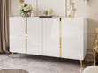 Viertürige Kommode 158 cm Glamour-Stil auf goldfarbenen Metallbeinen Lunelie Weißglanz