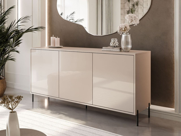 Dreitürige Kommode 154 cm auf schwarzfarbenen Metallbeinen Vivance Kaschmirglanz