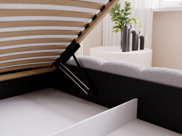 Polsterbett mit Bettkasten und Lattenrost 140x200 Cloud Low Bouclé-Stoff Grau