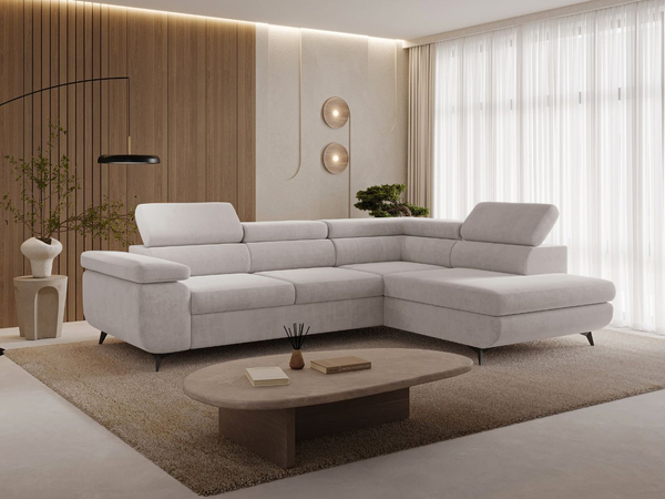 Ecksofa L-Form mit Schlaffunktion und Bettkasten Argon Rechts Grau