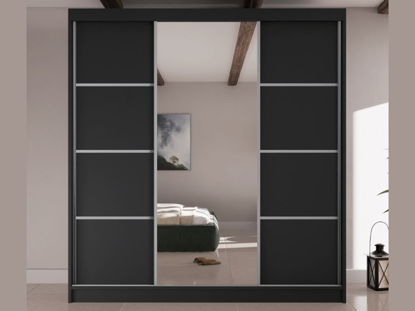 Schiebetürenschrank mit Spiegel 200 cm Vello Schwarz