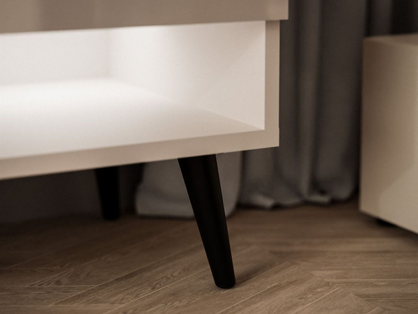 TV-Schrank für das Wohnzimmer 180 cm mit schwarzen Beinen und LED-Beleuchtung Aurelie Weiß Hochglanz