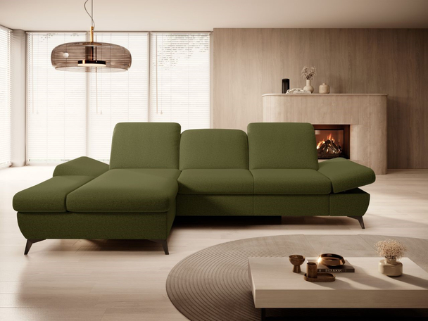 Ecksofa L-Form Links mit Schlaffunktion und Bettkasten Hannover Dunkelgrün
