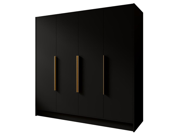 Kleiderschrank 200 cm Perugia Schwarz mit goldenen Griffen