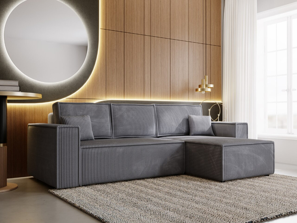 Ecksofa L-Form mit Schlaffunktion und Bettkasten Prato XL Dunkelgrau