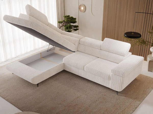 Ecksofa L-Form mit Schlaffunktion und Bettkasten Argon Links Creme
