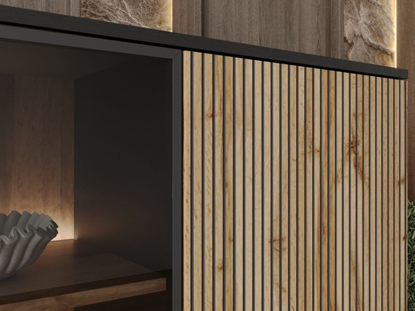 Vitrinenschrank mit Led Deo 126 cm Schwarz, EIche Wotan