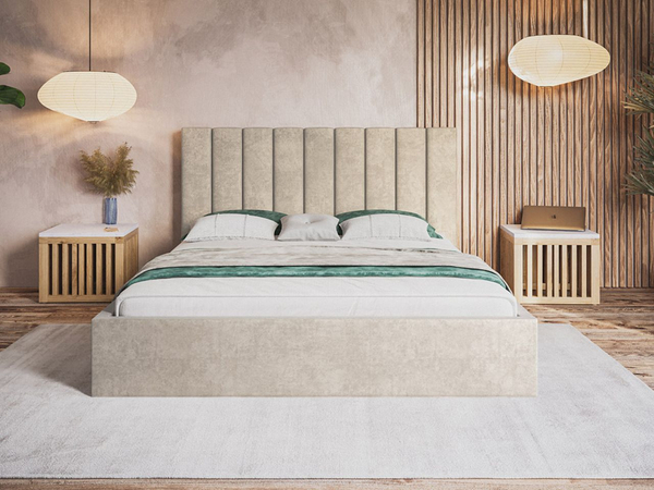Polsterbett mit Bettkasten und Lattenrost 140x200 Sesto Beige