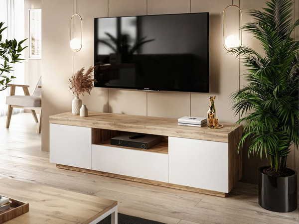 Wohnzimmer-Set im Loft-Stil Asumi Weiß und Eiche Wotan