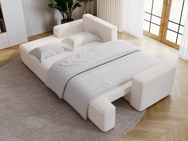 Ecksofa L-Form Links mit Schlaffunktion und Bettkasten California Creme