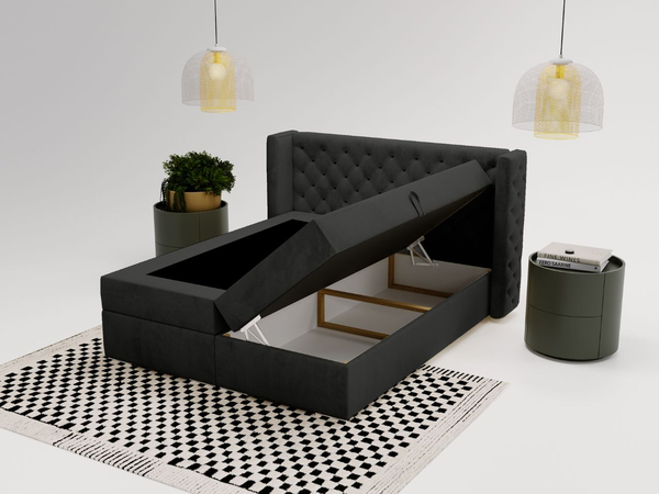 Boxspringbett mit Bettkasten 160x200 Lion Schwarz