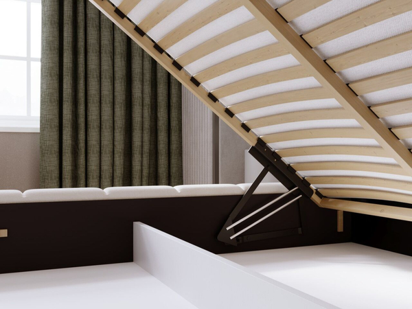 Polsterbett mit Bettkasten und Lattenrost 140x200 Orio Beige