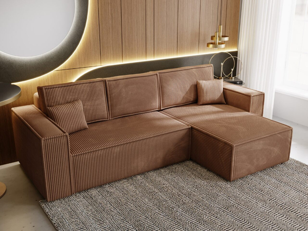 Ecksofa L-Form mit Schlaffunktion und Bettkasten Prato XL Braun
