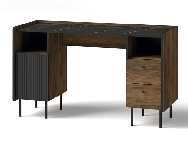 Schreibtisch mit Schubladen und Schrank Nussbaum Warmia, Schwarz