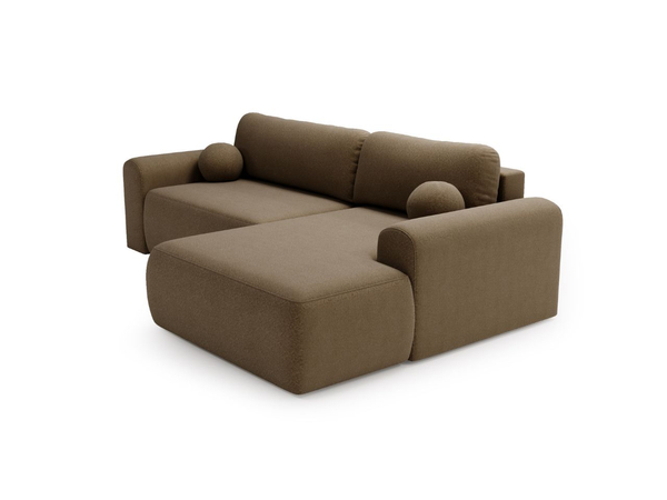 Ecksofa L-Form mit Schlaffunktion und Bettkasten Savana Rechts Bouclé-Stoff Braun