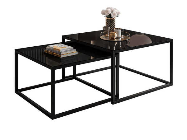 Couchtisch auf schwarzem Gestell mit Glasplatte Asumi Schwarz 35x41