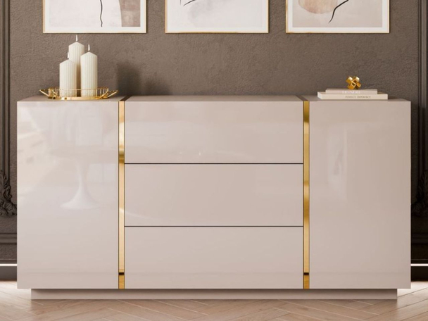 Zweitürige Kommode 158 cm mit drei Schubladen Lunelie Kaschmirglanz