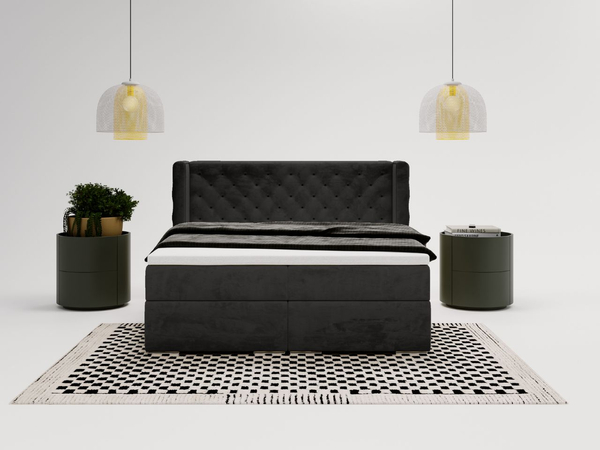 Boxspringbett mit Bettkasten 140x200 Lion Schwarz
