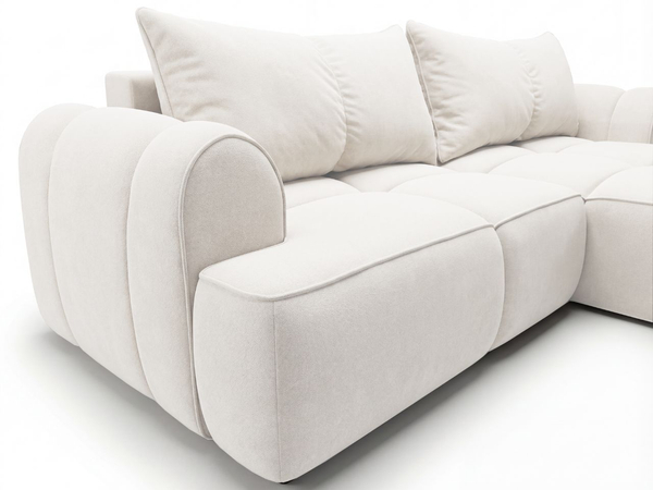 Ecksofa L-Form Rechts mit Schlaffunktion und Bettkasten Bonno Creme