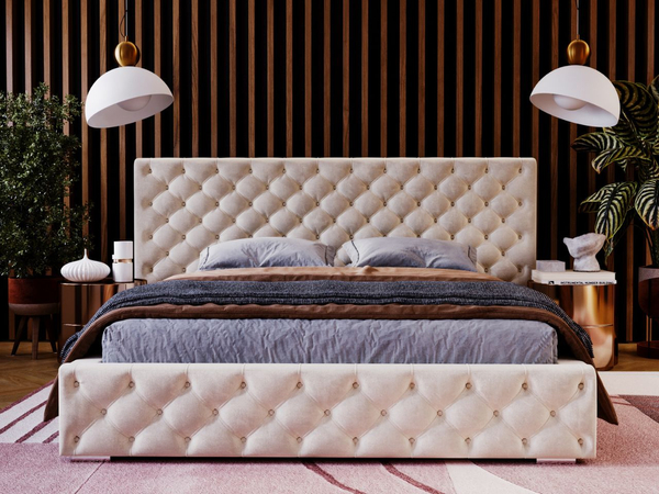 Polsterbett mit Bettkasten und Lattenrost 140x200 Madera Beige