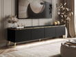 TV-Lowboard viertürig im Glamour-Stil mit LED-Beleuchtung Celle, schwarz matt