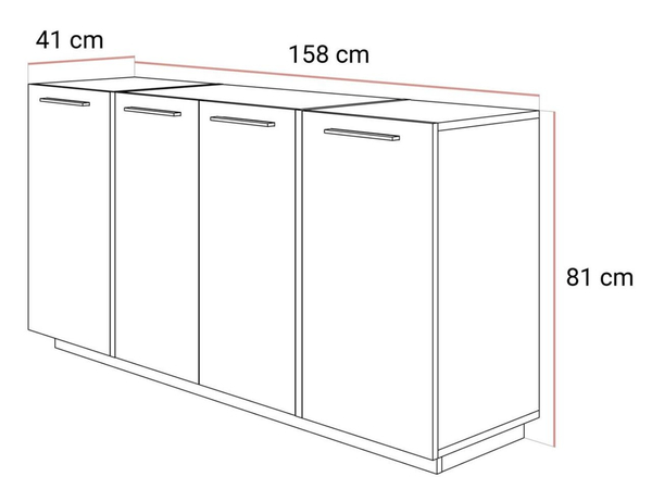 Viertürige Kommode 158 cm Glamour-Stil mit goldenen Griffen Lunelie Kaschmirglanz
