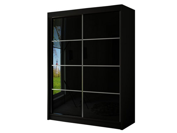 Schiebetürenschrank mit Sprossen 150 cm mit LED-Beleuchtung Ponti Schwarz