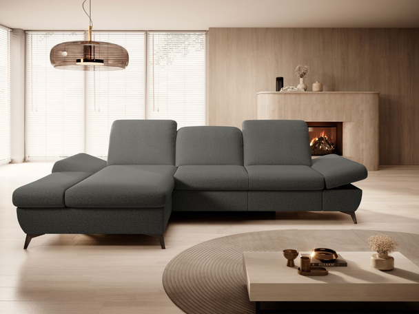 Ecksofa L-Form Links mit Schlaffunktion und Bettkasten Hannover Dunkelgrau