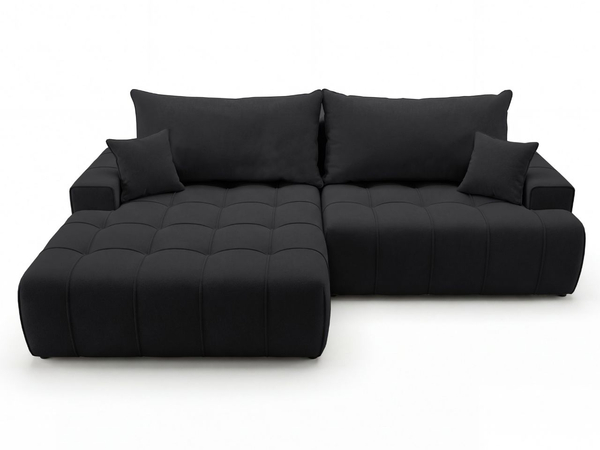 Ecksofa L-Form mit Schlaffunktion und Bettkasten Tulio Links Schwarz