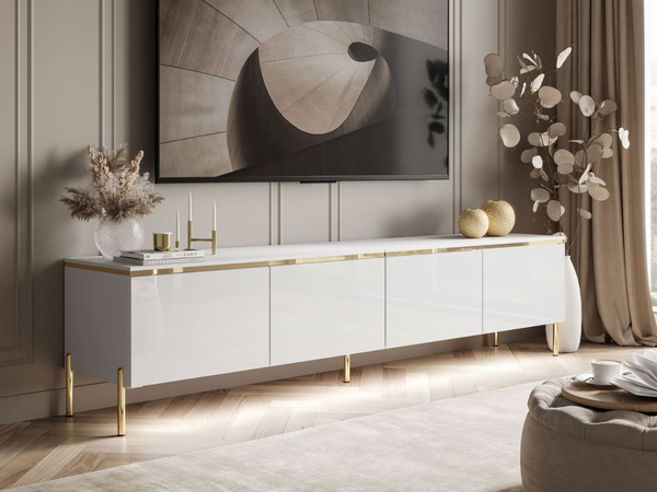 TV-Lowboard im Glamour-Stil mit LED-Beleuchtung Celle, Weiß Hochglanz