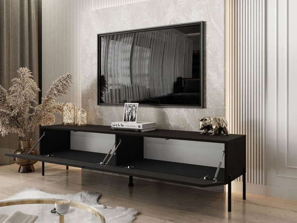 TV-Lowboard mit Türen auf Schwarzen Metallbeinen 175 cm Sorelle Schwarz Matt