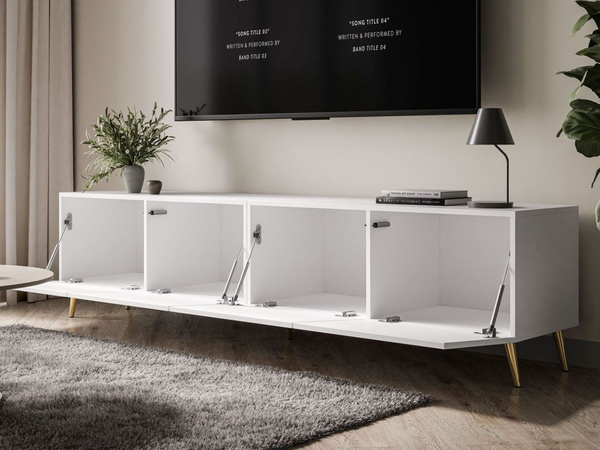 TV-Lowboard mit Türen auf Goldenen Metallbeinen 200 cm Nodoo Weiß Hochglanz