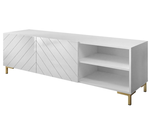 TV-Schrank im Glamour-Stil mit gefrästen Fronten und goldenen Beinen Vionel Weiß glänzend